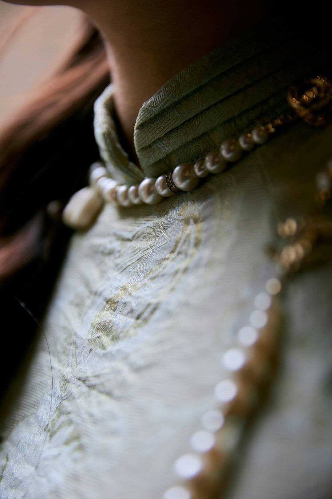 Close-up detail of tailored haute couture fabric